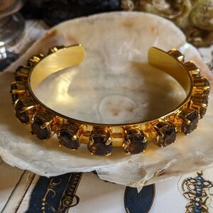 23.4 Total W Carats Genuine Smoky Quartz  in 14K Gold Plated Cuff Bracelet